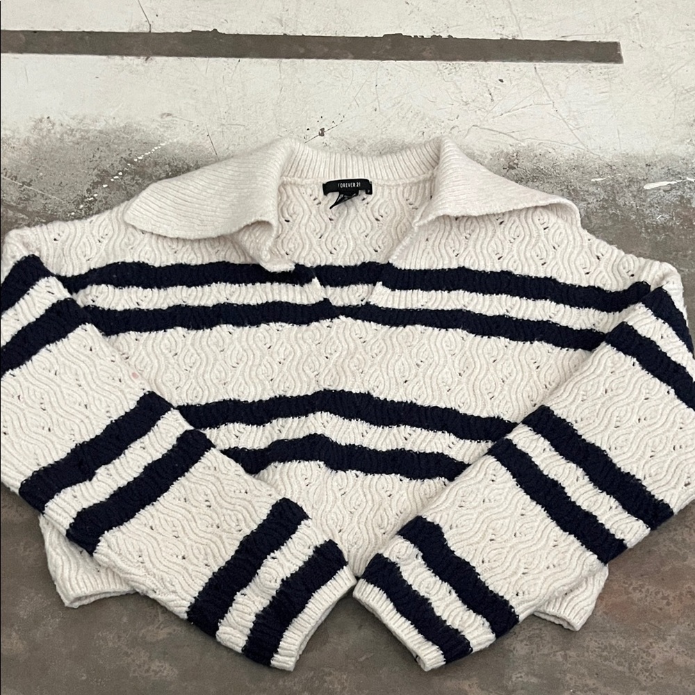 Forever 21 Cream and Black Striped Sweater
